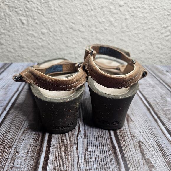 Teva Ysidro cork wedge sandals tan leather strappy sandals women's size 6.5 - Picture 3 of 7